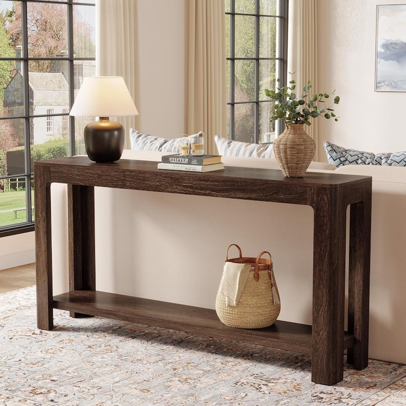 63-Inch Farmhouse Console Table with Storage for Entryway, Narrow Sofa Table Behind Couch for Living Room, Hallway, Foyer