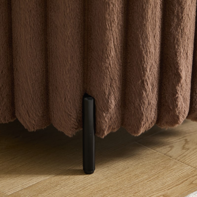 22.05"Wide Upholstered Round Pouf Ottoman Foot Rest with Black Metal Legs,Faux Fur Footstool