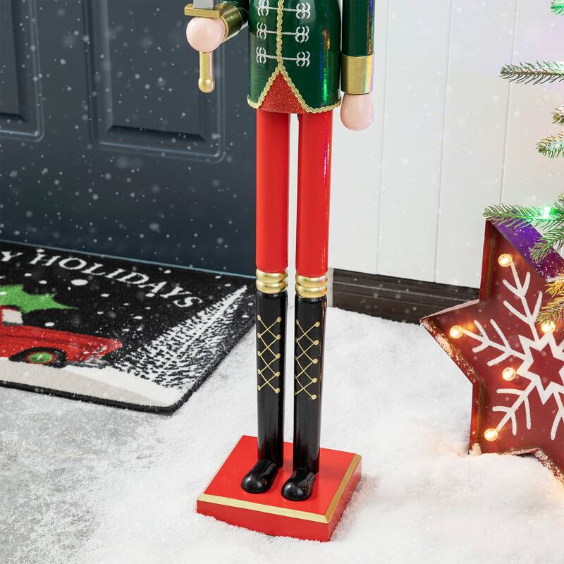 Glitzhome 42"H Large Size Christmas Wooden King & Soldier Nutcracker Set Xmas Figurine Decor for Indoor Outdoor