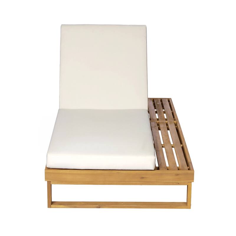 Christopher Knight Home - Modern Outdoor Acacia Wood Chaise Lounge with 4-Position Adjustable Backrest & 3-Fold Cushion
