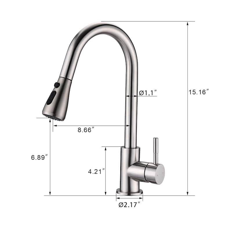 Proox Commercial Single Handle Pull Down Sprayer Kitchen Sink Faucet with Soap Dispenser