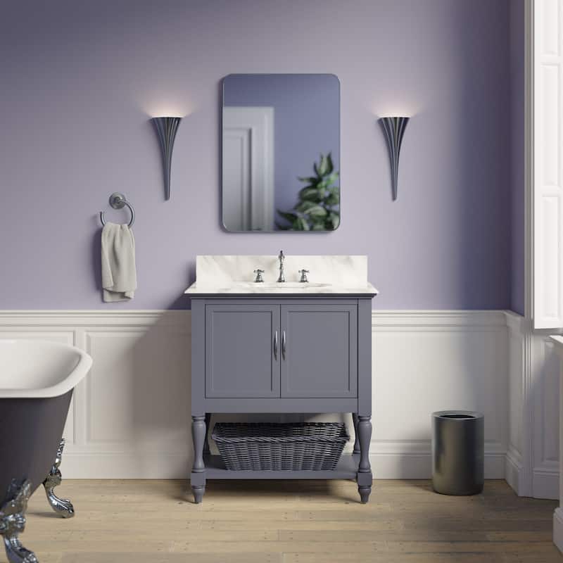 KitchenBathCollection Beverly 30" BathroomVanity w/ Carrara Marble Top - Marine Gray