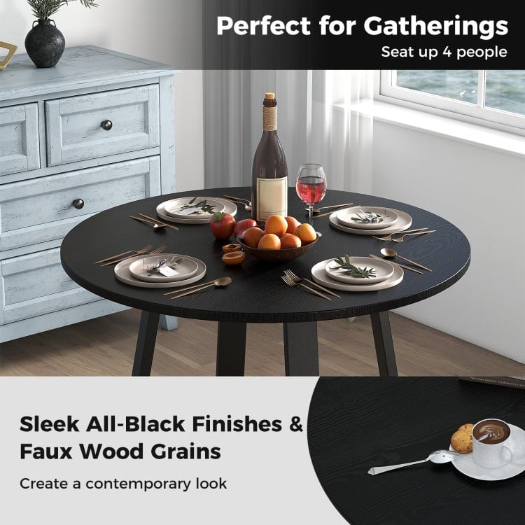 Modern 36” Round Kitchen Table with Black Wood Finish and Pedestal Support Perfect Seats 4 People - 36" x 36” x 30" (L x W x H)