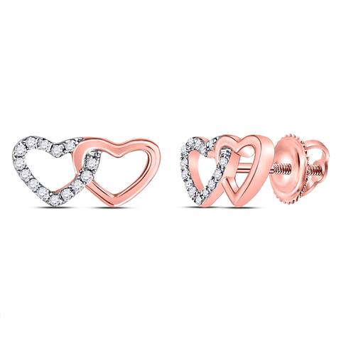 10k Rose Gold 1/12 Carat Round Diamond Heart Earrings for Women