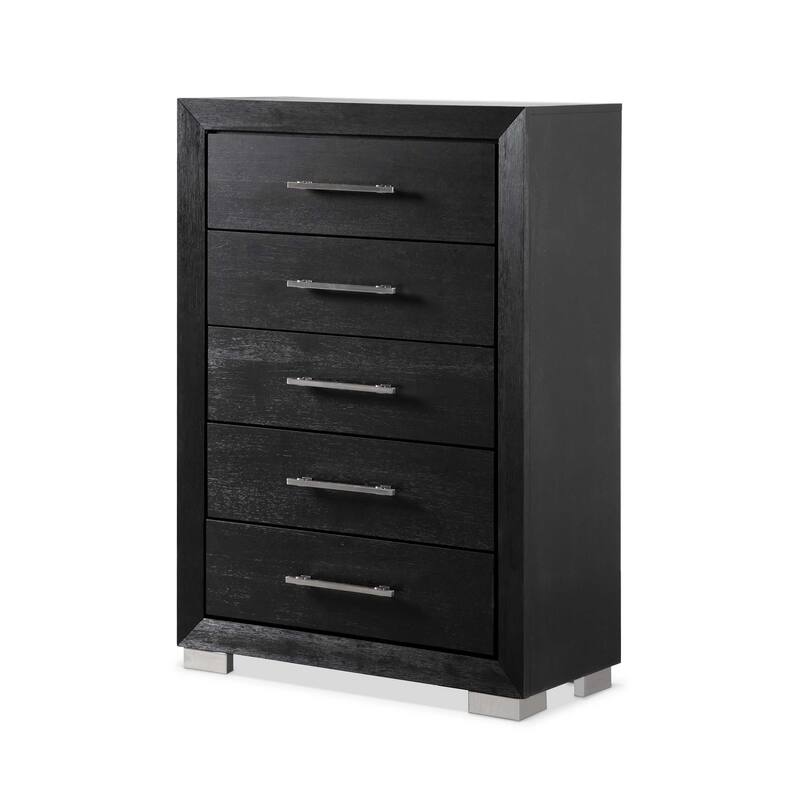 Furniture of America Alaric Modern Black Solid Wood 5-Drawer Storage Chest With Cedar-Lined Bottom Drawer