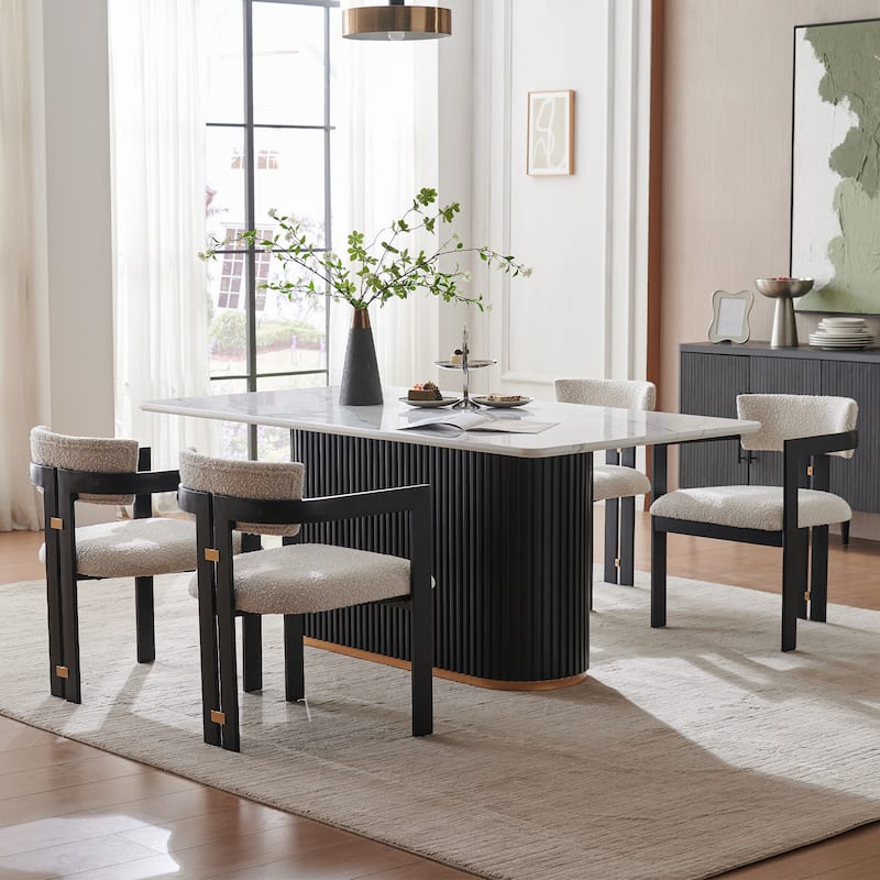 Boucle Fabric Contemporary Dining Chairs with Metal Frame