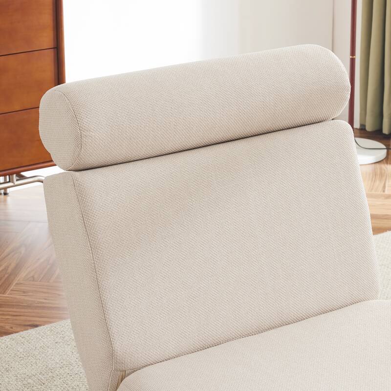 Cream White Modern 34" Linen Upholstered Foldable Chaise Lounges Chair with Pillow for Living Room