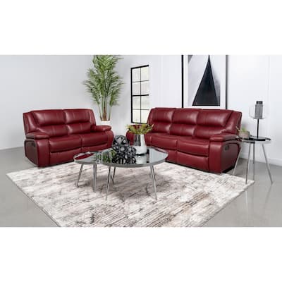 Camila Upholstered Motion Reclining Sofa Red And Black Faux Leather