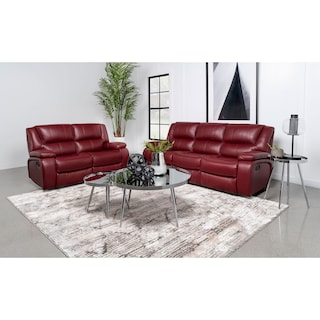 Camila Upholstered Motion Reclining Sofa Red And Black Faux Leather