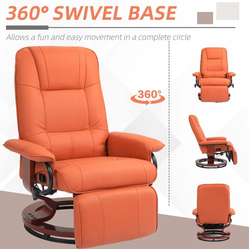 Faux Leather Recliner Chair, Swivel Recliner with Footrest, Armrest