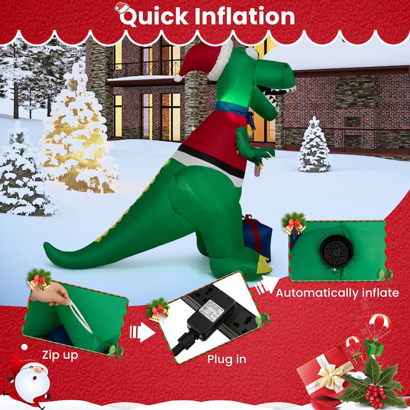 Gymax 6 FT Inflatable Christmas Dinosaur with Gift Blow Up Christmas - See Details