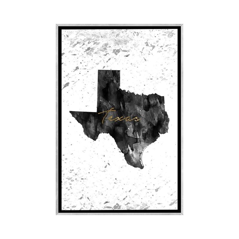 iCanvas "Texas Black And White Gold" by WallDecorAddict Framed