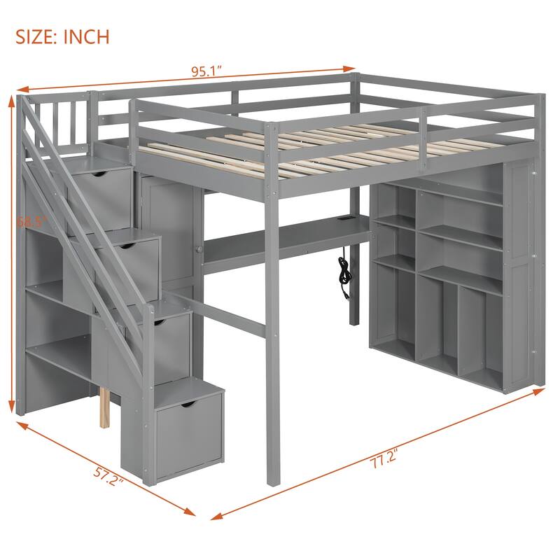 Full Loft Bed Frame with Wardrobe, Desk & LED Lighting by Harper&Bright Designs