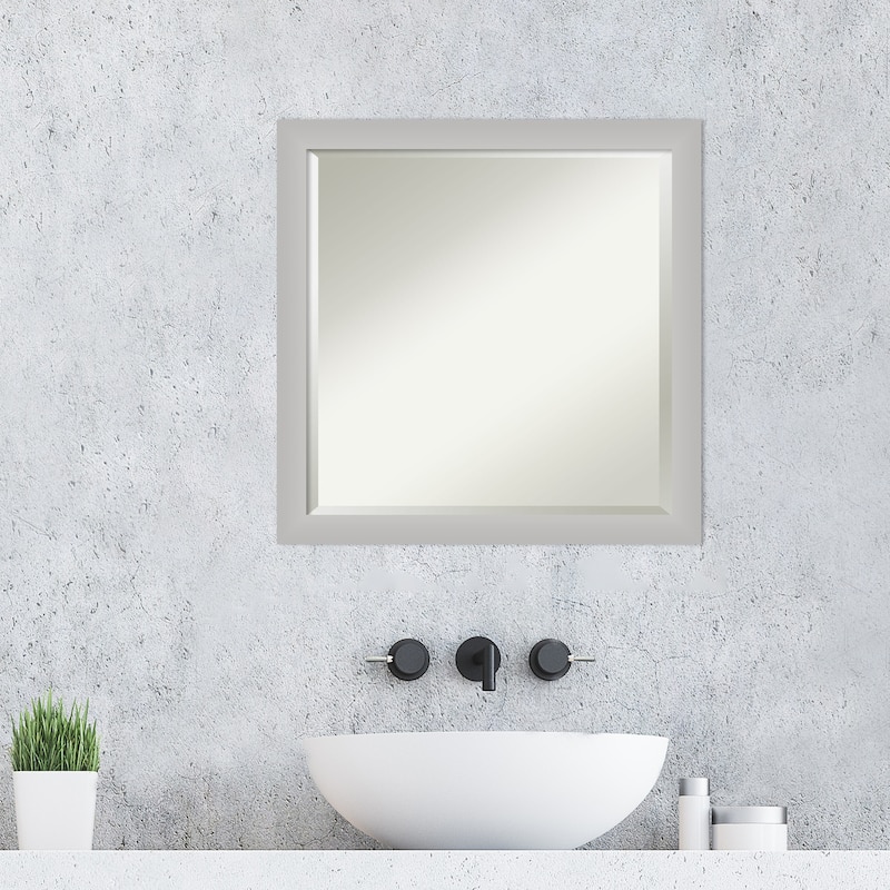 Beveled Wood Bathroom Wall Mirror - Low Luster Silver Frame - Low Luster Silver