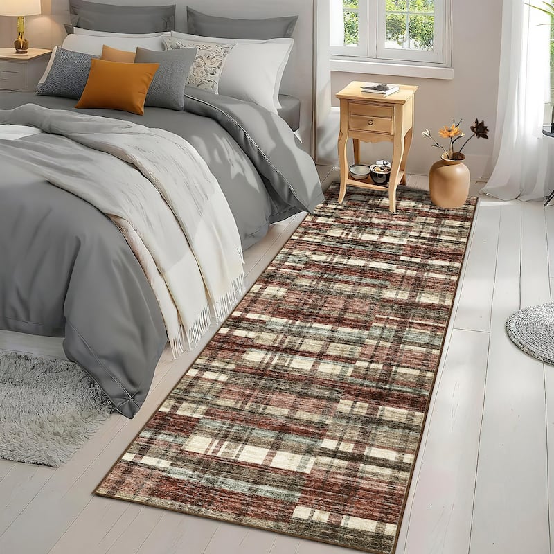 Area Rugs for Living Room Bedroom Modern Geometric Rug Low Pile Non Slip Farmhouse Plaid Carpet