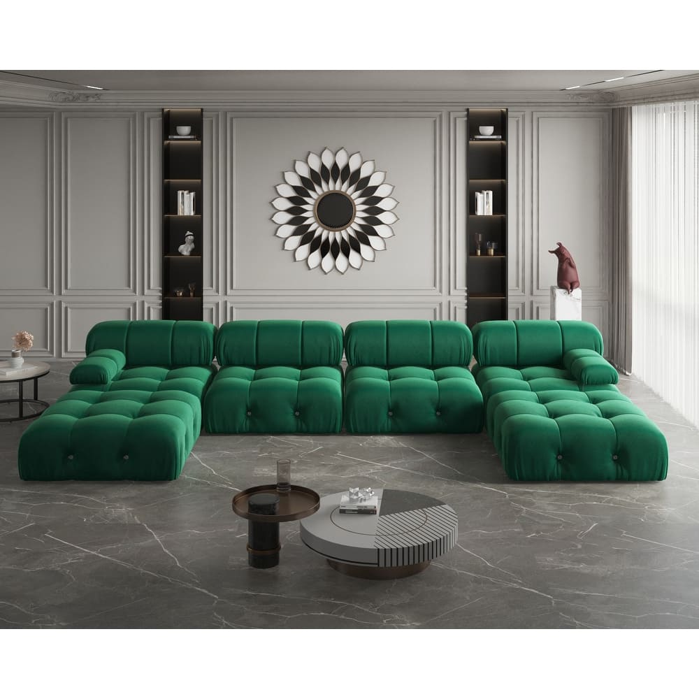 Modern U-Shaped Velvet Upholstered Modular Sectional Sofa 6-seater Extra Wide Chaise Lounge Couch for Living Room