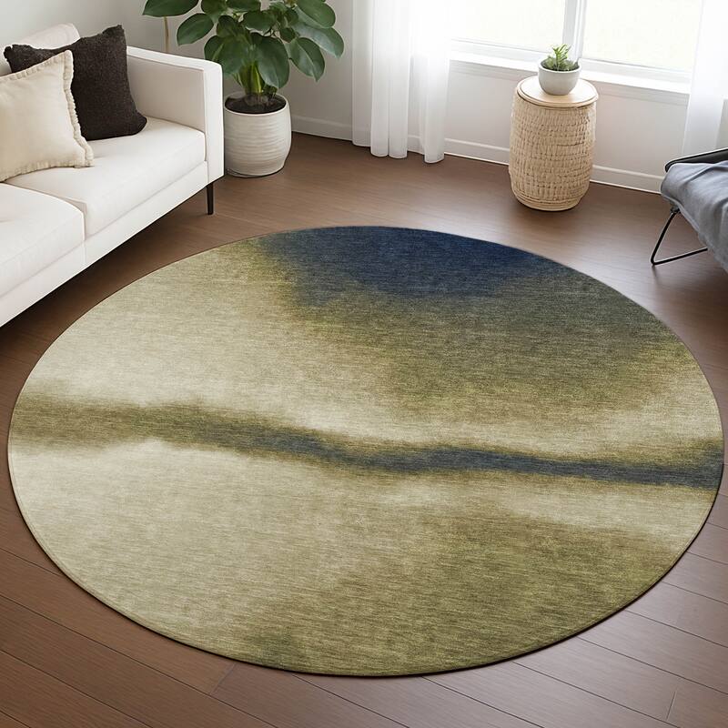 Machine Washable Indoor/ Outdoor Modern Landscape Chantille Rug
