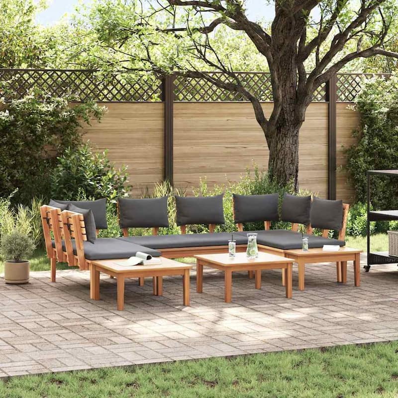 vidaXL Garden Bench Set with Cushion 3/4/5 pcs - 23.6" x 23.6" x 11.8 - brown and dark gray 2 benches + 2 tables
