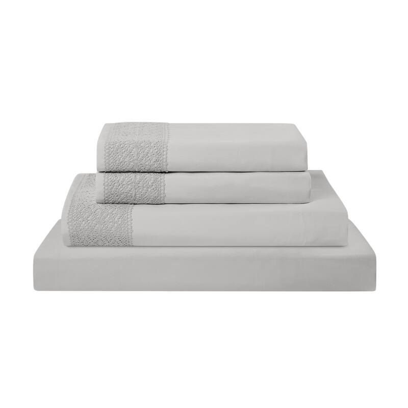Modern Threads 4-Piece Soft Microfiber Crochet Lace Sheet Set - Full - Grey