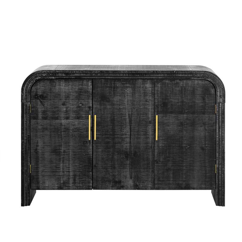 Retro Minimalist Curved Sideboard with Gold Handles and Adjustable Dividers for Living Room or Dining Room