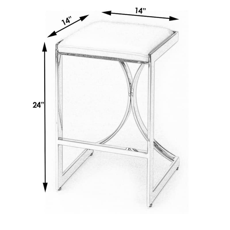 24" Off White And Silver Faux Leather And Iron Backless Counter Height Bar Chair