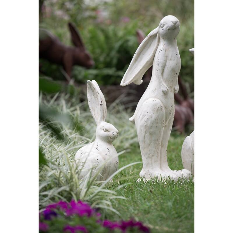 28.25" Cream White Distressed Vintage Style Large Rabbit Figurine