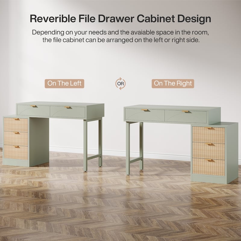 Modern Wood Computer Desk with 5-drawer for Home Office