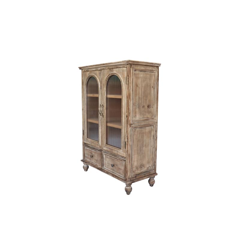 Farmhouse Storage Cabinet,Wood Kitchen Pantry Cabinet with 2 Glass Doors & 2 Drawers,Freestanding Buffet Cupboard with Shelves