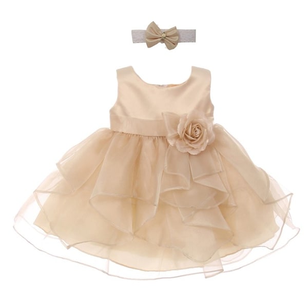 Good Girl Baby Girls Champagne Satin Organza Sleeveless Flower Girl Dress