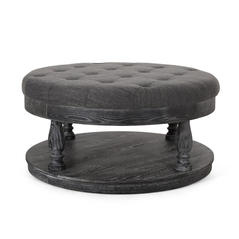 Hewlett Contemporary Fabric Round Ottoman by Christopher Knight Home - Natural/Grey