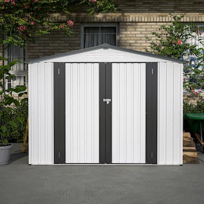Outdoor 5 x 3 ft White Grey Metal Outdoor Storage Shed with Lockable Doors and Vents