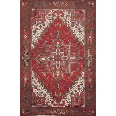 Hand Knotted Oriental 100% Wool Carpet Traditional Medallion Red Heriz Area Rug - 9' 0'' X 6' 8''