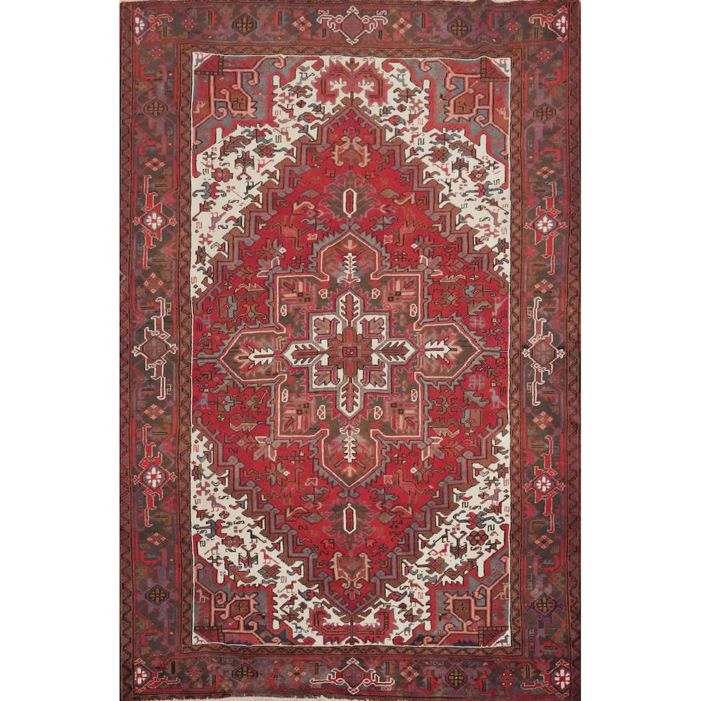 Hand Knotted Oriental 100% Wool Carpet Traditional Medallion Red Heriz Area Rug - 9' 0'' X 6' 8''