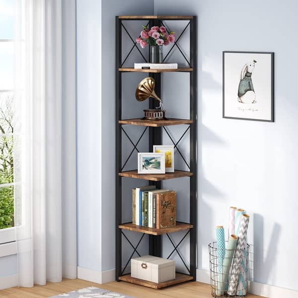 70.8 Inch Tall 6-Tier Corner Shelf Bookshelf Storage Etagere Bookcase ...