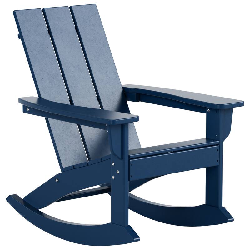 Shoreside Modern Eco-Friendly All Weather Poly Adirondack Rocking Chair - Navy Blue