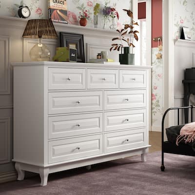 9-Drawer Dresser with Solid Wood Legs Chest Of Drawers Lacquer Console