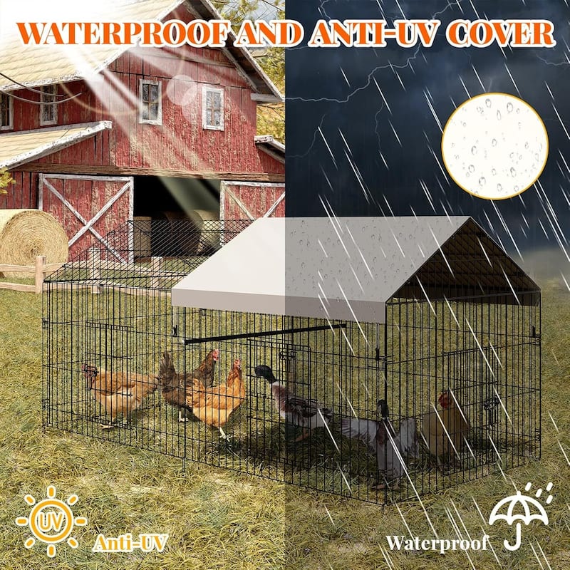 Metal Chicken Coop, Chicken Run for Yard with Cover for Outside Rabbit Duck Hen