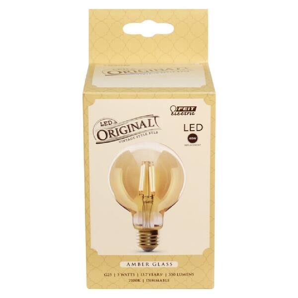 Feit Electric 60w Equivalent G63 Dimmable Led Amber Glass Vintage Edison Oversized Light Bulb With Spiral Filament Warm White 3 Pack G63 S 820 Led 3 The Home Depot