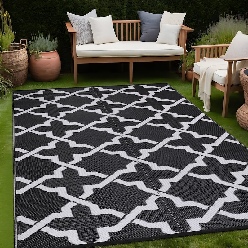 Beverly Rug Reversible Trellis Pattern Indoor/ Outdoor Area Rug - 5x7 - Black/White