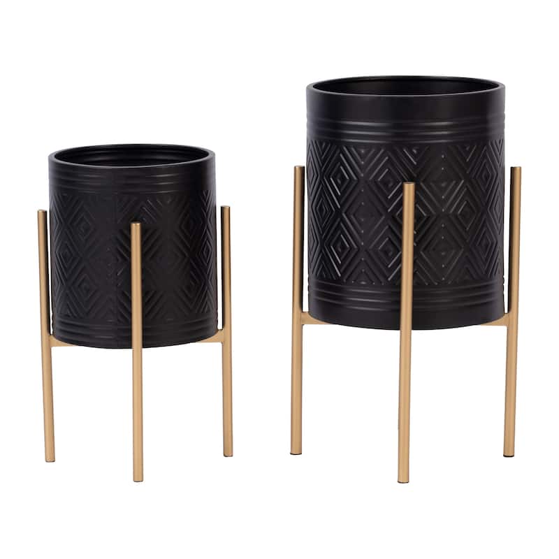 S/2 Planter On Metal Stand - Black