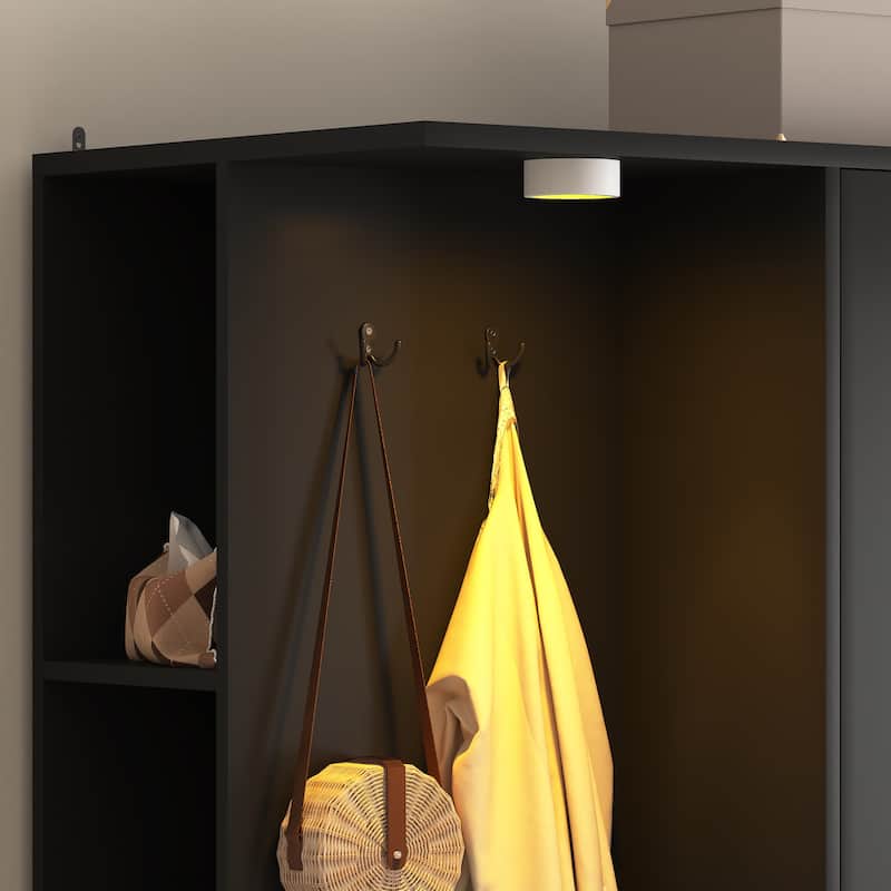 71.7" H Modern Wardrobe Closet with 2 Doors & 6 Drawers, Wooden Clothing Storage Cabinet with Hanging Rail