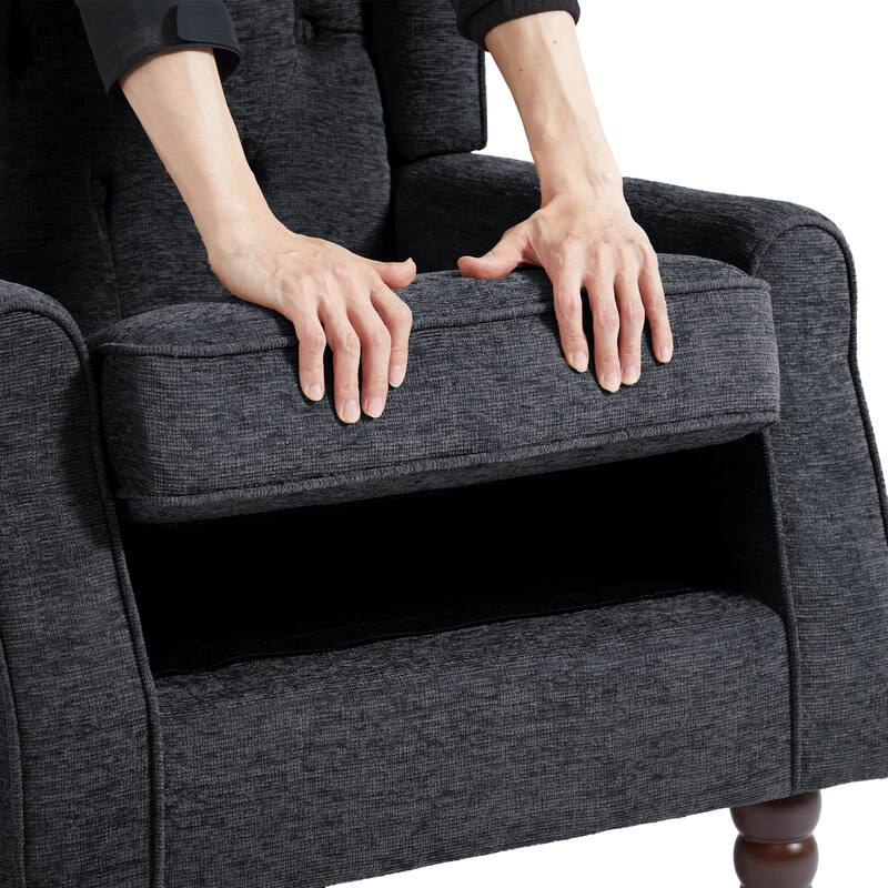 Button Tufted Armchair Wingback Wood legs Accent Chairs (Set of 2)
