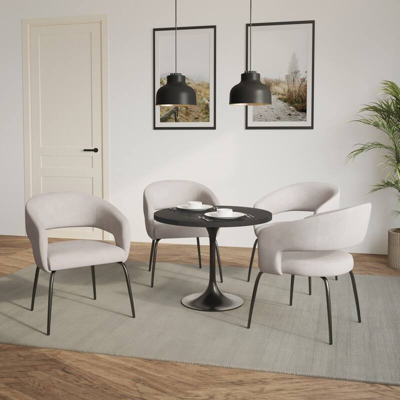 Verve Modern 36 Inches Round Dining Set with Solid Wood Tabletop and 4 Velvet/Leather Chairs for Home Kitchen or Dining rooms