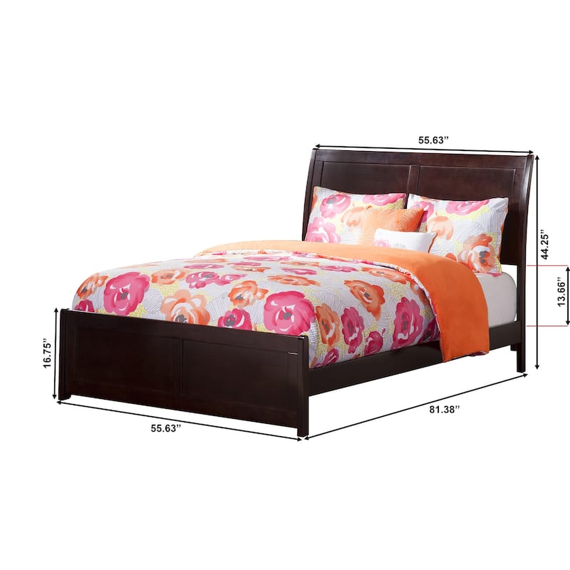 Portland Full Wood Platform Bed with Matching Footboard in Espresso