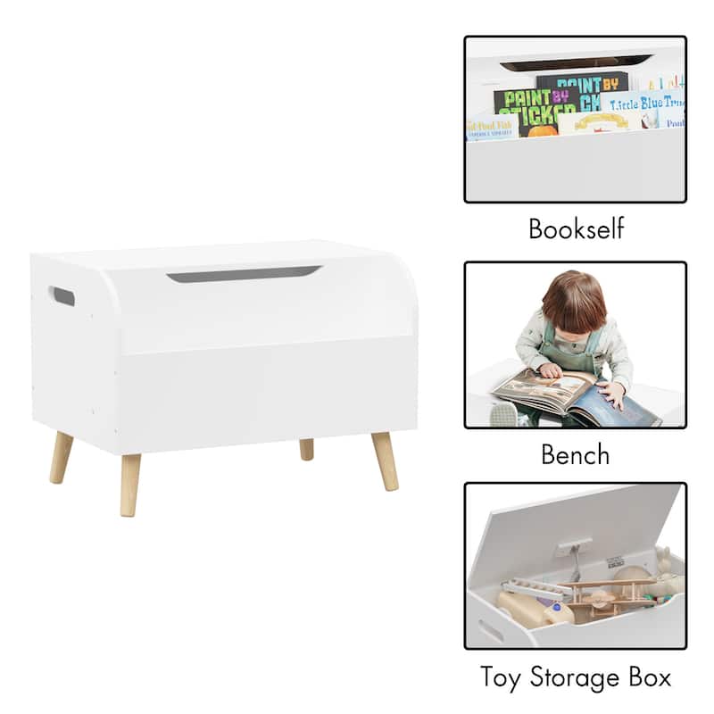 Wooden Kids Toy Storage Organizer with Flip-Top Lid and Safety Hinge