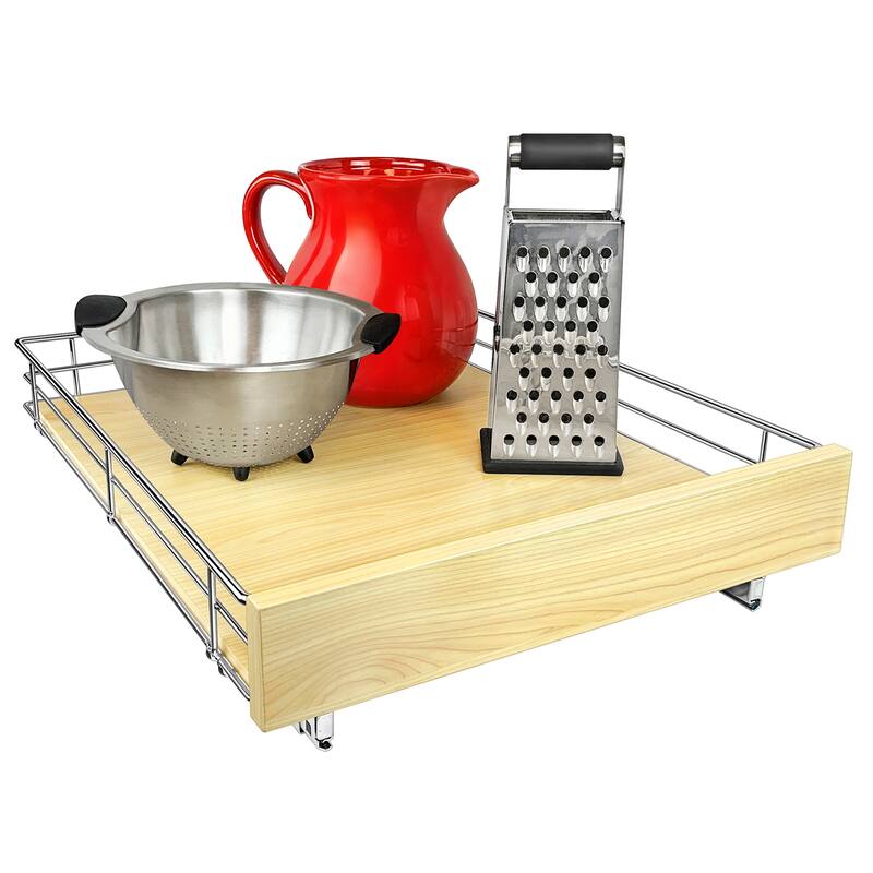 LYNK PROFESSIONAL® SELECT™ Pull Out Cabinet Organizer, 17" x 21" - Slide Out Drawers for Kitchen Cabinets, Wood Chrome