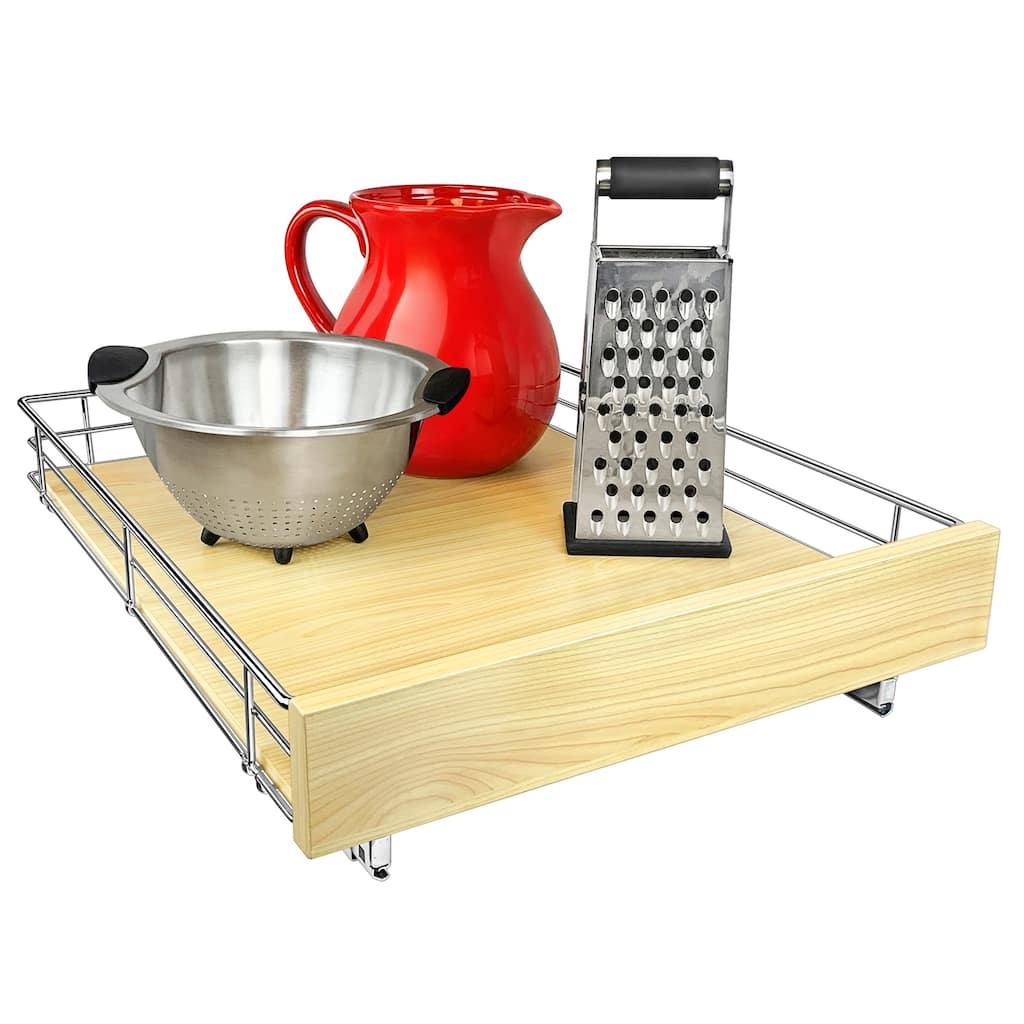 LYNK PROFESSIONAL® SELECT™ Pull Out Cabinet Organizer, 17" x 21" - Slide Out Drawers for Kitchen Cabinets, Wood Chrome
