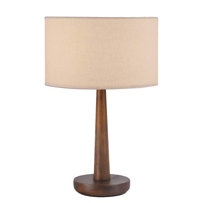 18.5 in. Retro Walnut Wooden Table Lamp with Velvet Shade and Solid Wood Base - Beige