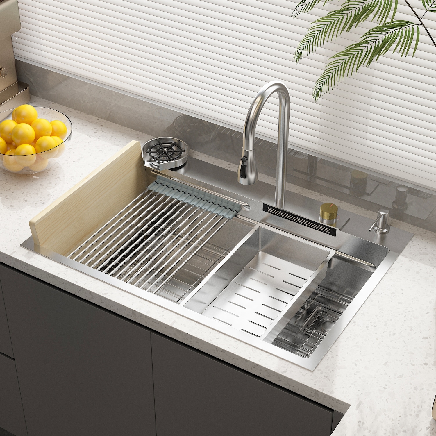 Sink below RF 3枚セット Single Bowl Kitchen Workstation Sink w/Accessories Kit 9