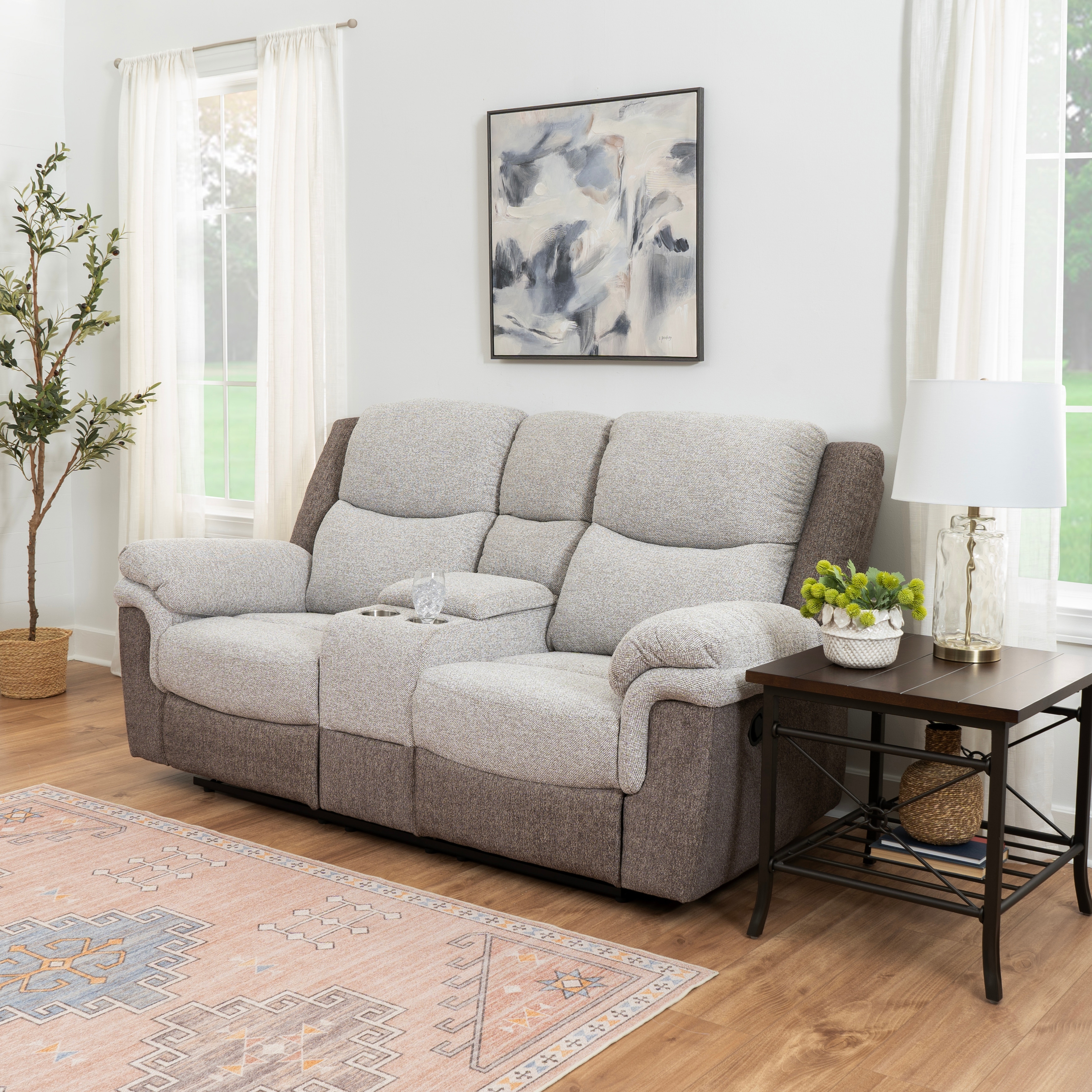 Linon Wrenlee Loveseat with Dual Manual Reclining Seats